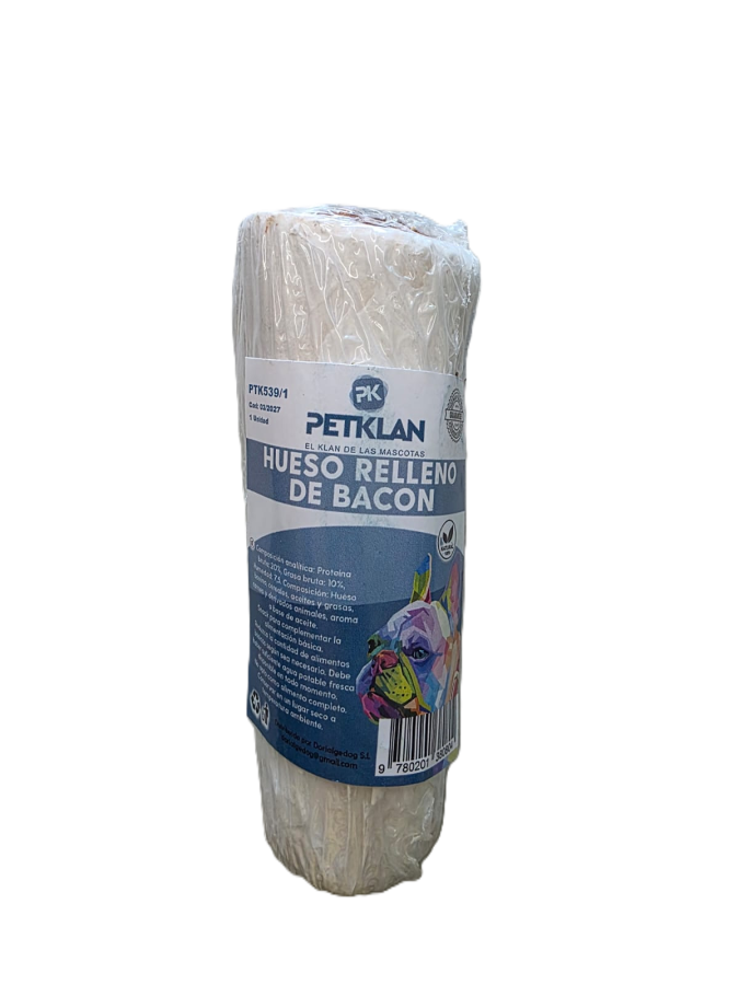 Hueso blanco relleno de bacon.